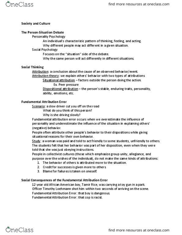 POLS 110 Lecture Notes - Lecture 4: Fundamental Attribution Error, Cognitive Dissonance, Shooting Of Tamir Rice thumbnail