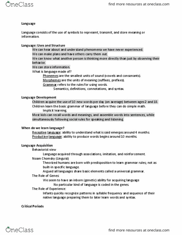 POLS 110 Lecture Notes - Lecture 2: Universal Grammar, Simple Math, Implicit Learning thumbnail