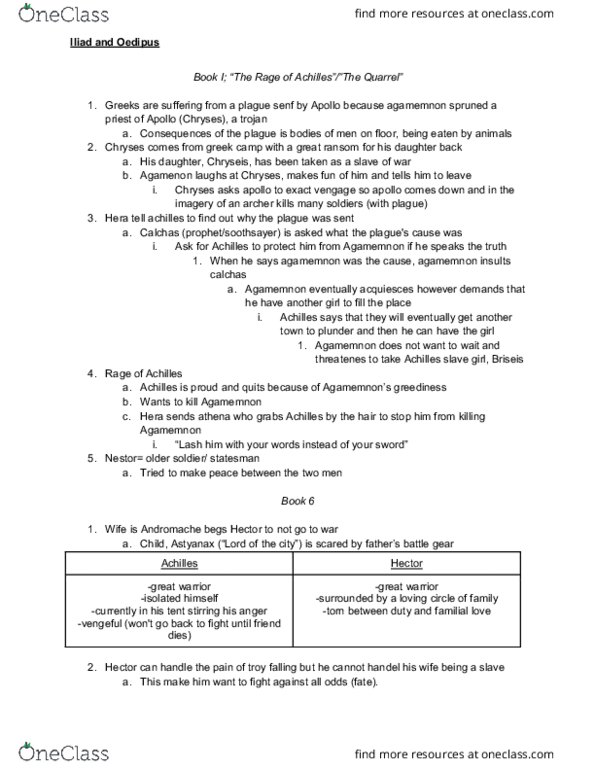 ENGLISH 1C06 Lecture Notes - Lecture 8: Chryses, Calchas, Chryseis thumbnail