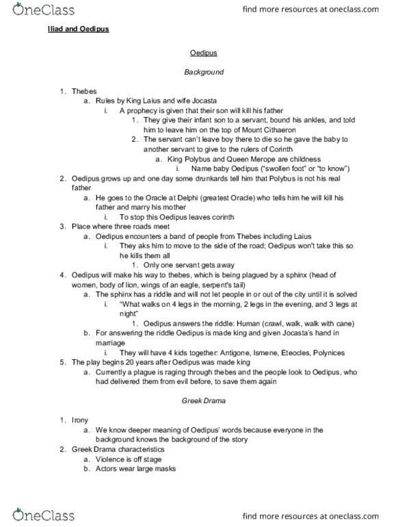 ENGLISH 1C06 Lecture Notes - Lecture 10: Laius, Cithaeron, Polynices thumbnail