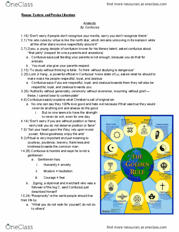 ENGLISH 1C06 Lecture Notes - Lecture 19: Ji Kang, Analects, Tao Te Ching thumbnail