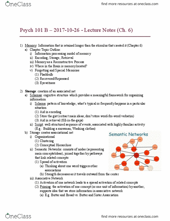 PSYCH 101 Lecture Notes - Lecture 22: Semantic Network, Information Processing, Psych thumbnail