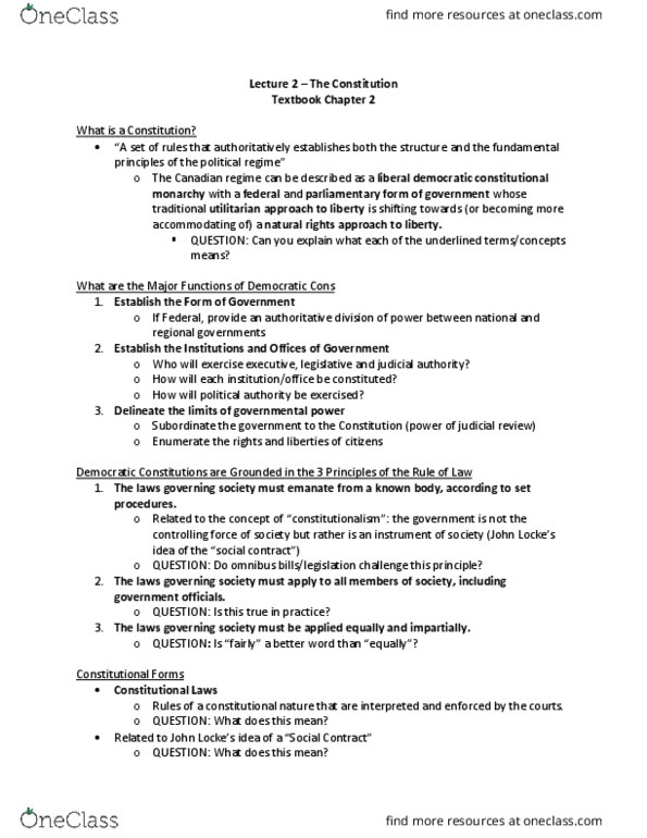 PO263 Lecture Notes - Lecture 2: Judicial Interpretation, Clarity Act, Canada Elections Act thumbnail