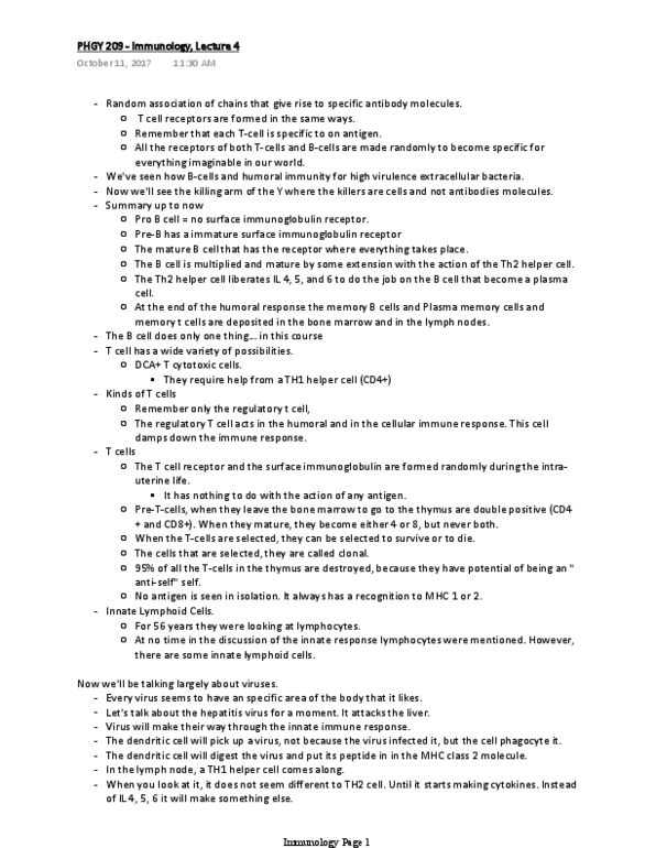 PHGY 209 Lecture 4: PHGY 209 - Immunology, Lecture 4 thumbnail