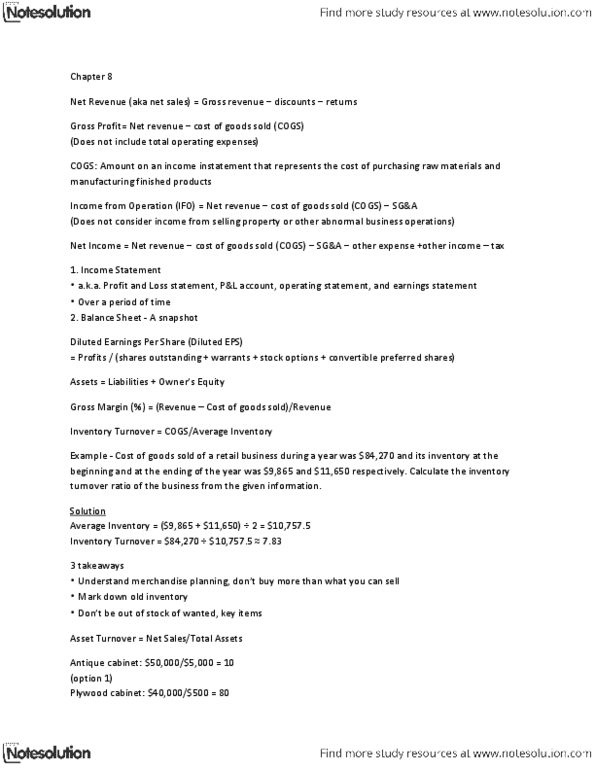 RMG 200 Lecture Notes - Earnings Per Share, Inventory Turnover, Asset Turnover thumbnail