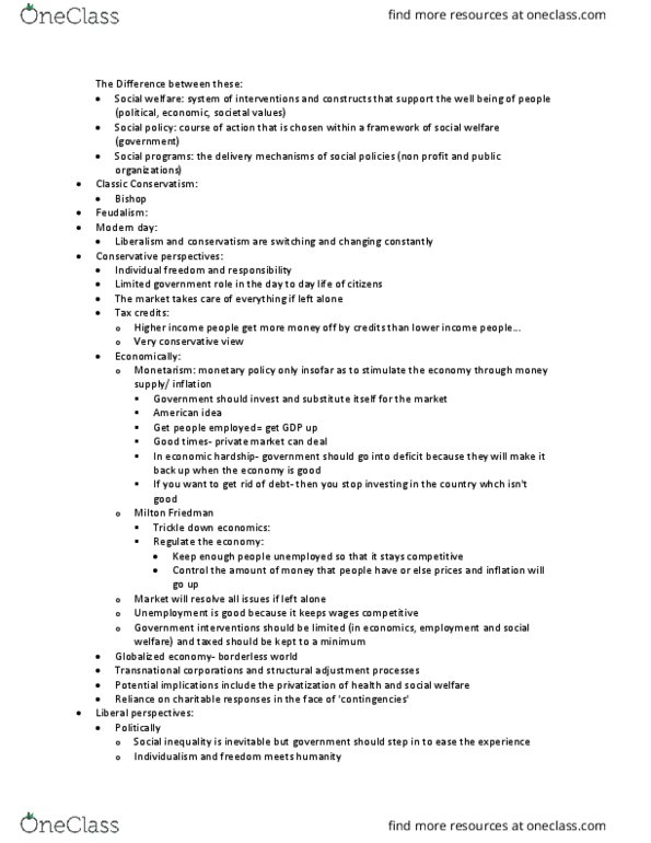 SOCWORK 2B03 Lecture Notes - Lecture 2: Monetarism, Limited Government, Structural Adjustment thumbnail