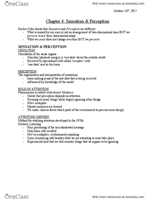 PSY 102 Lecture Notes - Lecture 4: Necker Cube, Nanometre, Color Vision thumbnail