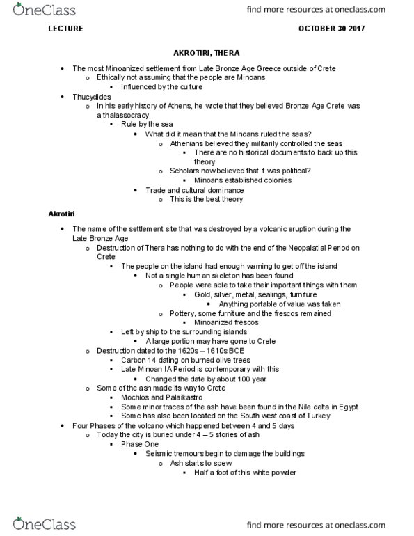 Classical Studies 3904F Lecture Notes - Lecture 15: Aegean Civilizations, Radiocarbon Dating, Mochlos thumbnail