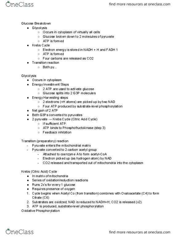 BIOL 1111 Lecture Notes - Lecture 1: Citric Acid Cycle, Energy Harvesting, Glyceraldehyde 3-Phosphate thumbnail