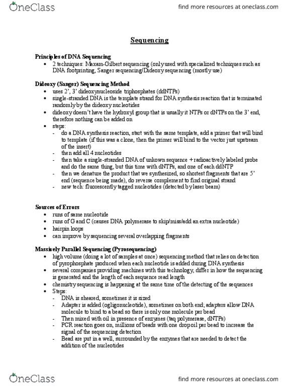 BIOL309 Lecture Notes - Lecture 6: Massive Parallel Sequencing, Charge-Coupled Device, Dna Footprinting thumbnail