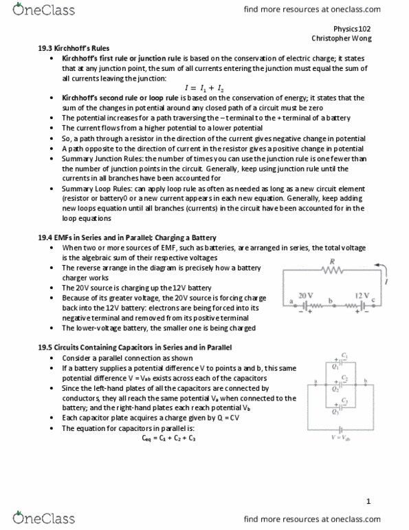 PHYS 102 Lecture Notes - Lecture 10: Battery Charger, Capacitor, Resistor thumbnail