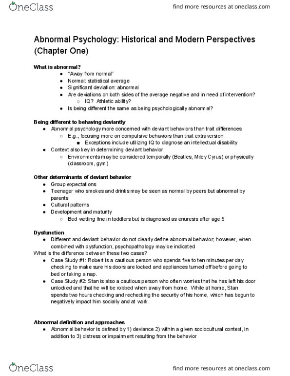 PSY-2212 Chapter Notes - Chapter 1: Nocturnal Enuresis, Abnormal Psychology, Enuresis thumbnail