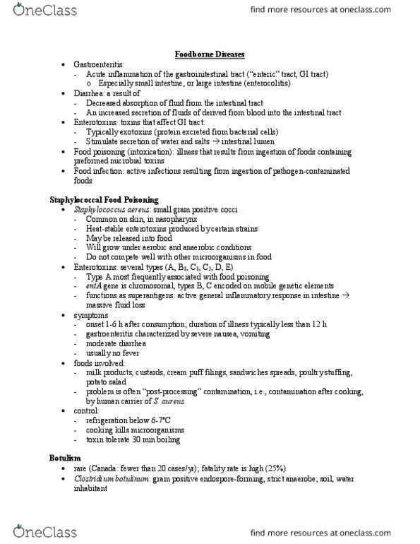 BIOL241 Lecture Notes - Lecture 8: Flaccid Paralysis, Potato Salad, Enterotoxin thumbnail