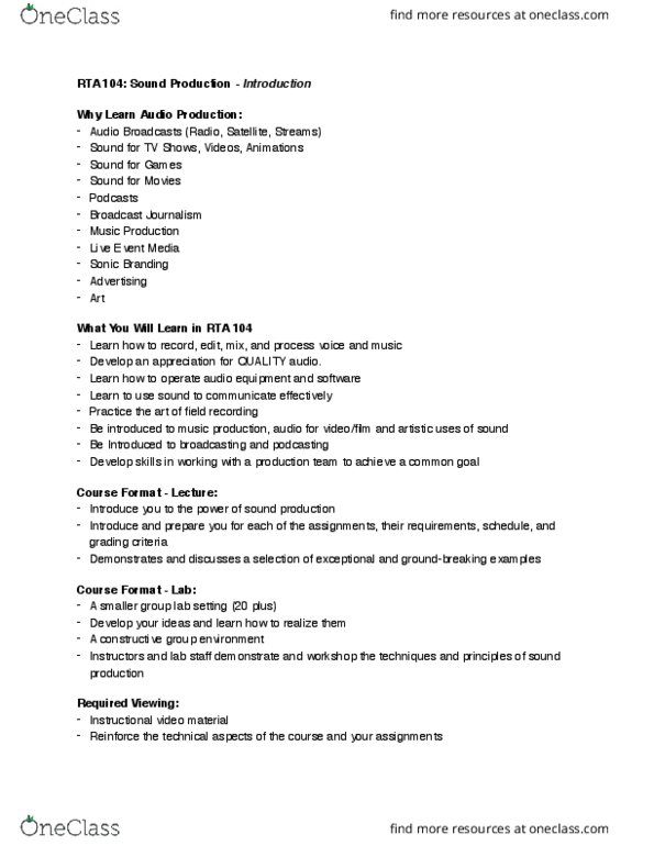 RTA 104 Lecture Notes - Lecture 1: Sound Trademark, Podcast, Narrowcasting thumbnail