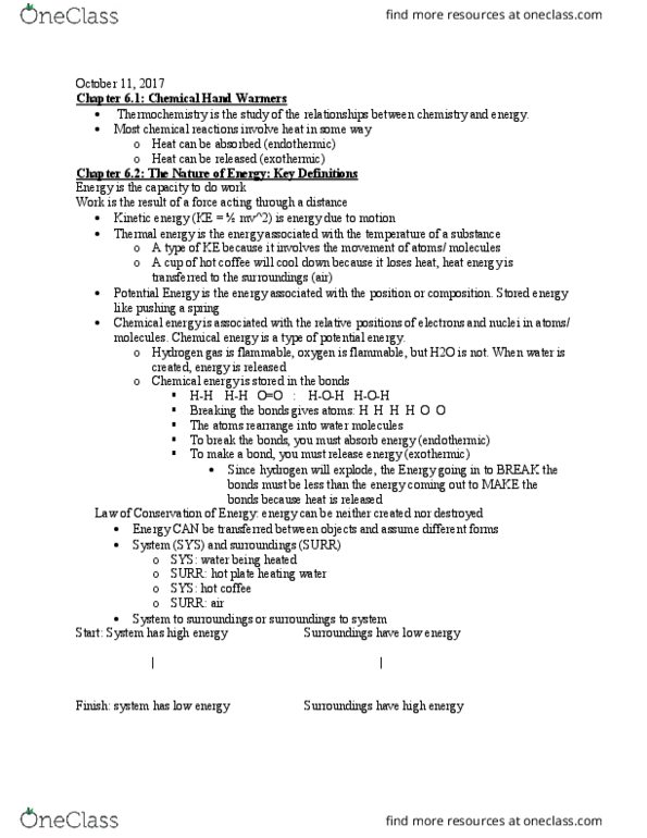 CHEM 1031 Lecture Notes - Lecture 12: Thermal Energy, Rotational Energy, Chemical Energy thumbnail