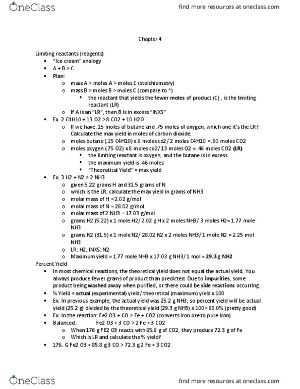 CHEM 1031 Lecture Notes - Lecture 8: Molar Mass, Limiting Reagent, Ammonia thumbnail