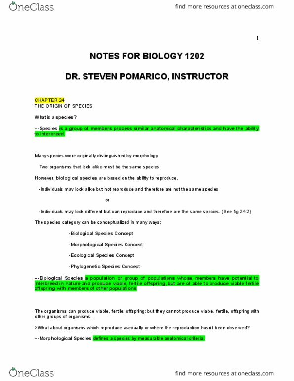 BIOL 1202 Lecture Notes - Lecture 13: Species Problem, Genetic Diversity, Speciation thumbnail