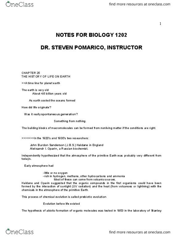 BIOL 1202 Lecture Notes - Lecture 34: John Burdon-Sanderson, Abiogenesis, Alexander I Of Russia thumbnail