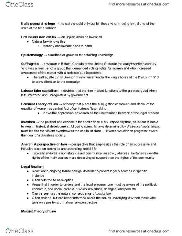 POLS 2350 Chapter Notes - Chapter 1: Nulla Poena Sine Lege, Emily Davison, Marxism thumbnail