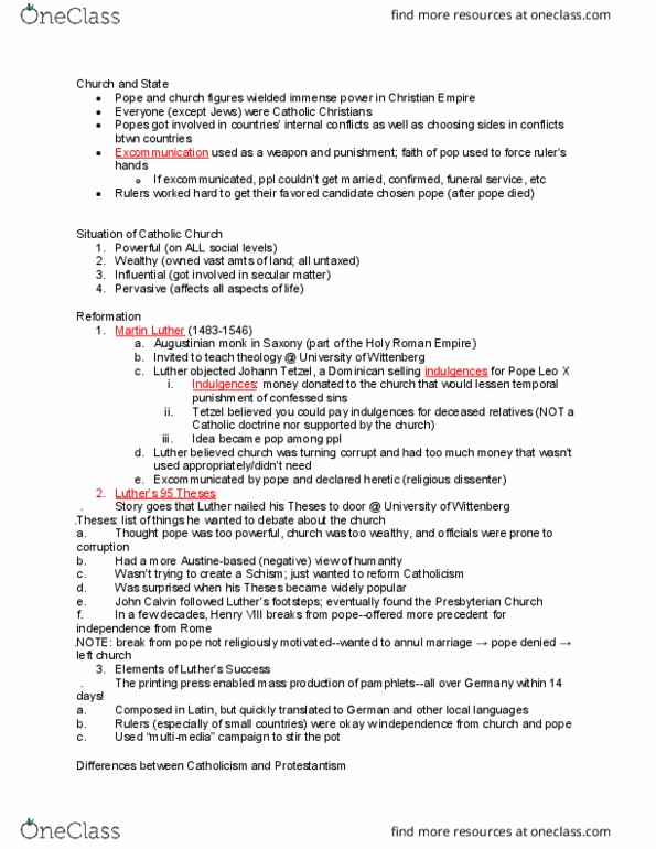 REL_ST 2110 Lecture Notes - Lecture 16: Johann Tetzel, Pope Leo X, Excommunication thumbnail