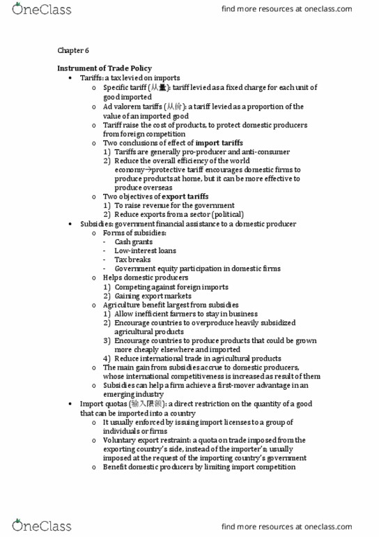 ADM 3318 Lecture Notes - Lecture 2: Import Quota, Uruguay Round, General Agreement On Tariffs And Trade thumbnail