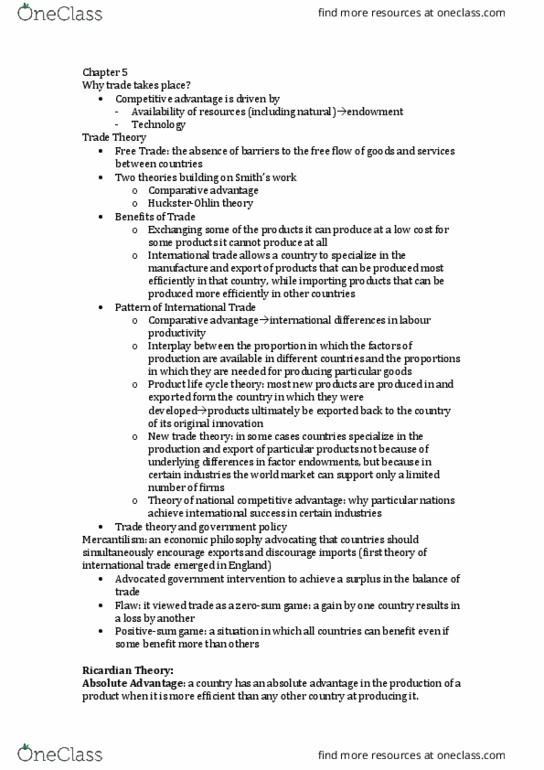 ADM 3318 Lecture Notes - Lecture 1: New Trade Theory, Factor Endowment, Absolute Advantage thumbnail