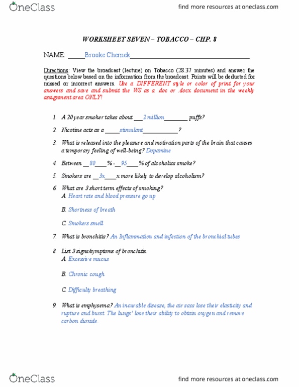 HLTH 101 Lecture Notes - Lecture 7: Shortness Of Breath, Bronchitis, Cardiovascular Disease thumbnail