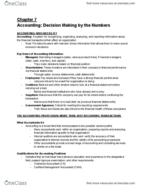 BSM 100 Chapter Notes - Chapter 7: International Financial Reporting Standards, Earnings Before Interest And Taxes, Current Liability thumbnail