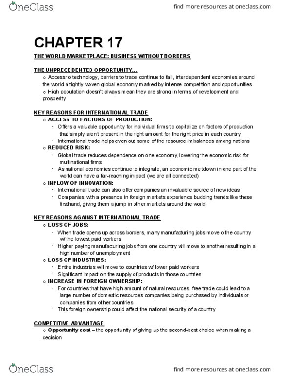 BSM 100 Lecture Notes - Lecture 3: International Trade, Opportunity Cost, Switching Barriers thumbnail