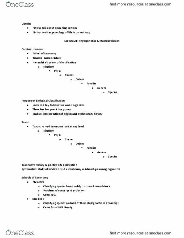 BIO120H1 Lecture Notes - Lecture 21: Binomial Nomenclature, Phenetics, Macroevolution thumbnail