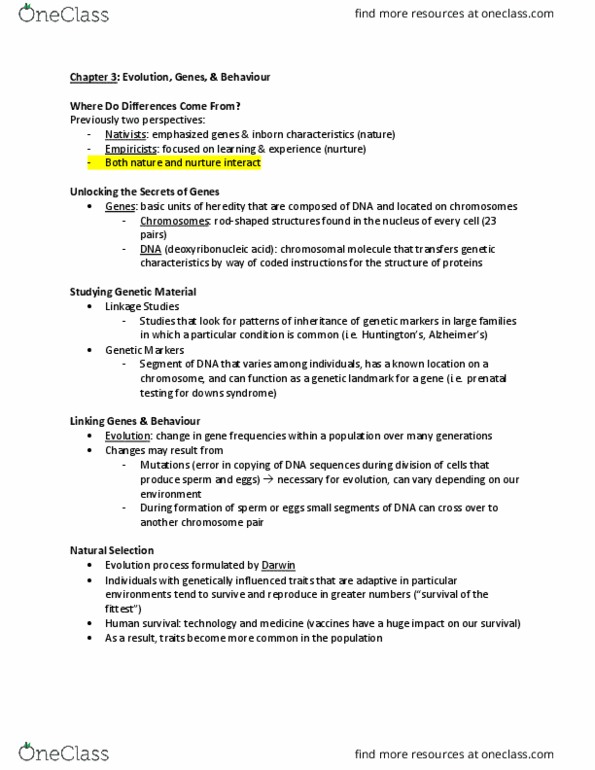 Psychology 1000 Lecture Notes - Lecture 1: Prenatal Diagnosis, Heredity, Sociobiology thumbnail