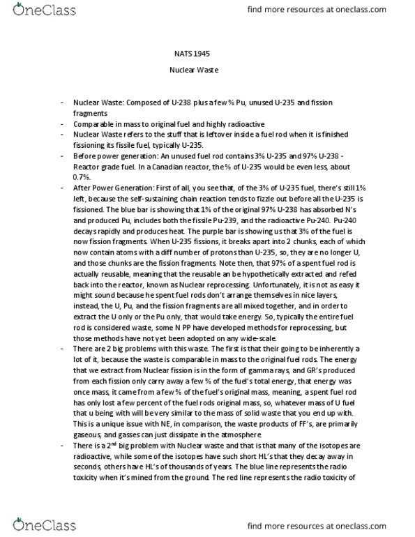 NATS 1945 Lecture Notes - Lecture 5: Spent Nuclear Fuel, Nuclear Reprocessing, Nuclear Fission thumbnail