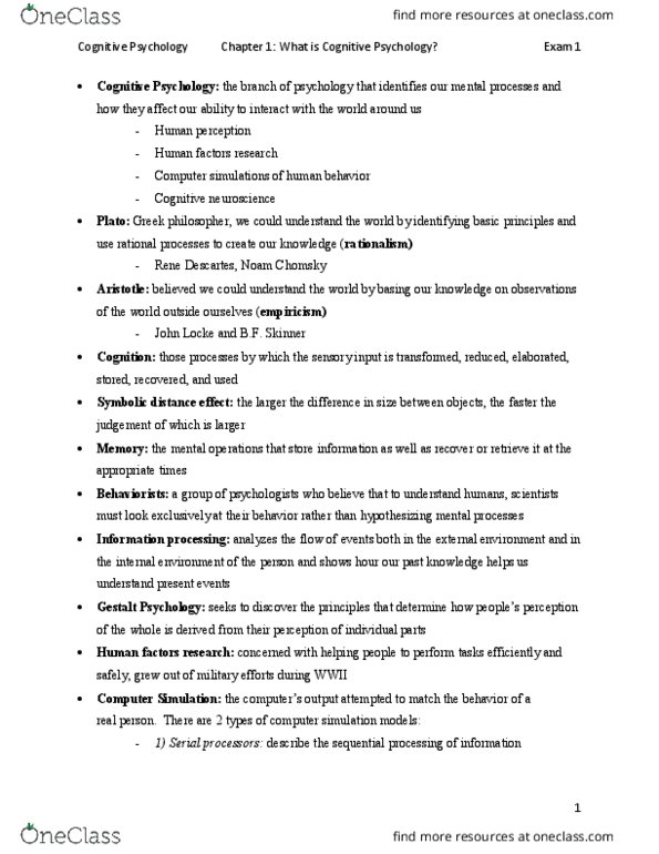 PSYC 2012 Chapter Notes - Chapter 1: Paul Broca, Connectionism, Noam Chomsky thumbnail