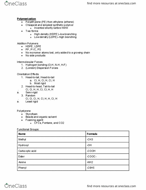 CHEM 1100 Lecture Notes - Lecture 15: Low-Density Polyethylene, Copolymer, Foaming Agent thumbnail