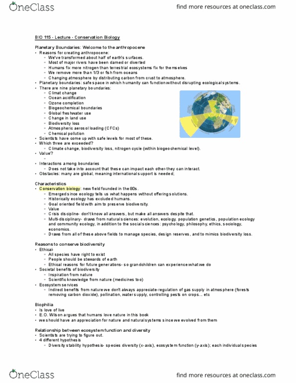 BIO 115 Lecture Notes - Lecture 16: Planetary Boundaries, Conservation Biology, Ocean Acidification thumbnail