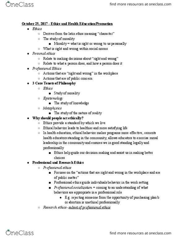 HLTH 210 Lecture Notes - Lecture 21: Professional Ethics, Research, Teleology thumbnail