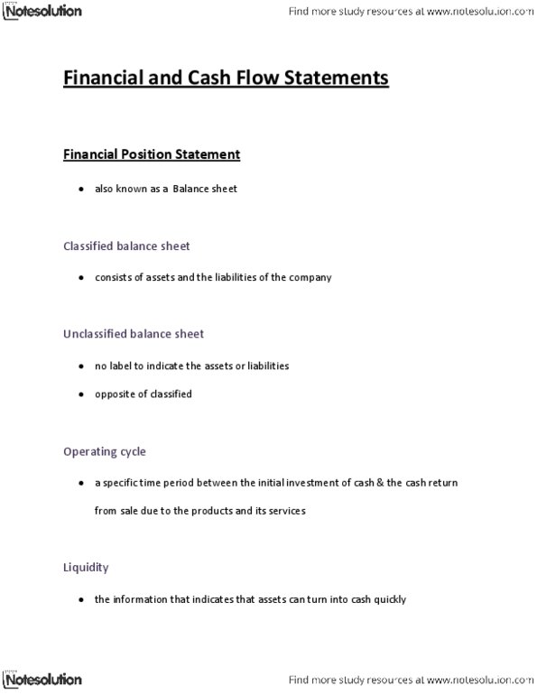 FMGT 1115 Lecture Notes - Cash Flow, Cash Flow Statement, Balance Sheet thumbnail