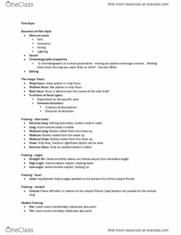 THTRFLM 1T03 Lecture Notes - Lecture 7: Gordon Willis, Shallow Focus, Deep Focus thumbnail