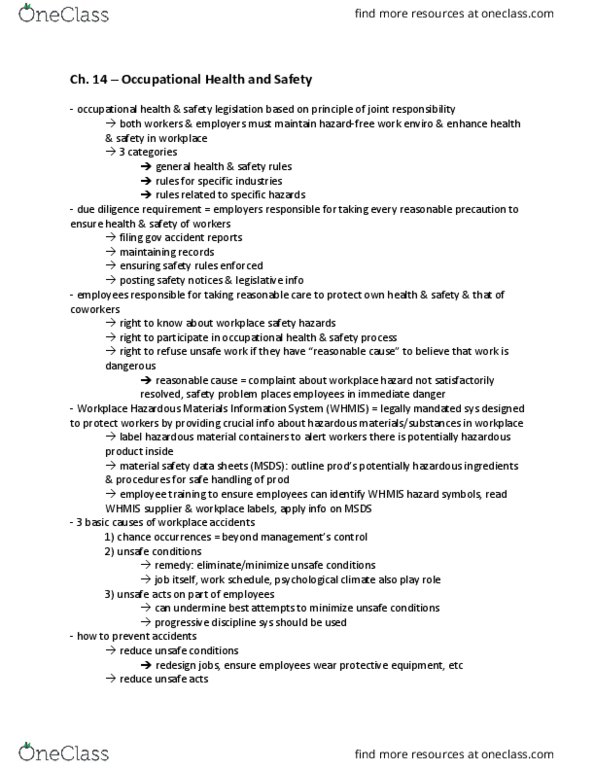 BUS 381 Chapter Notes - Chapter 14: Workplace Hazardous Materials Information System, Safety Data Sheet, Occupational Safety And Health thumbnail