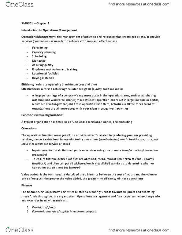 LAW 122 Lecture Notes - Lecture 4: Operations Management, Quality Assurance, Capacity Planning thumbnail