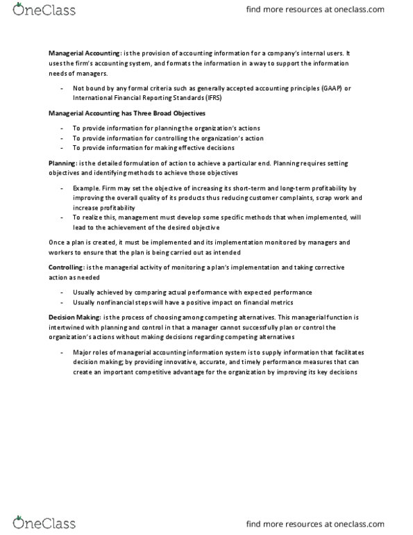 ACC 406 Lecture Notes - Lecture 5: International Financial Reporting Standards, Management Accounting, Making Money thumbnail