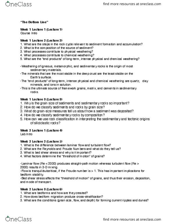 GEOL 102 Lecture Notes - Lecture 15: Froude Number, Bedform, Siliciclastic thumbnail