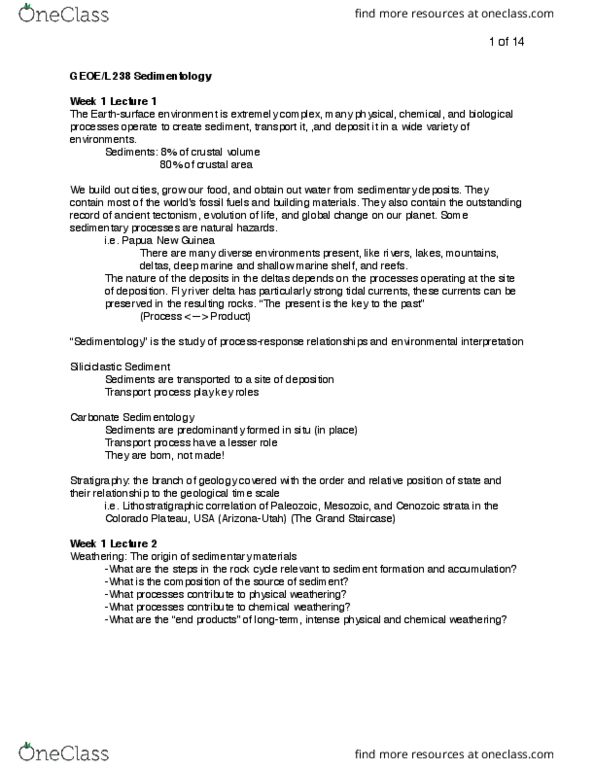 GEOL 102 Lecture Notes - Lecture 14: Sedimentology, Geologic Time Scale, Siliciclastic thumbnail