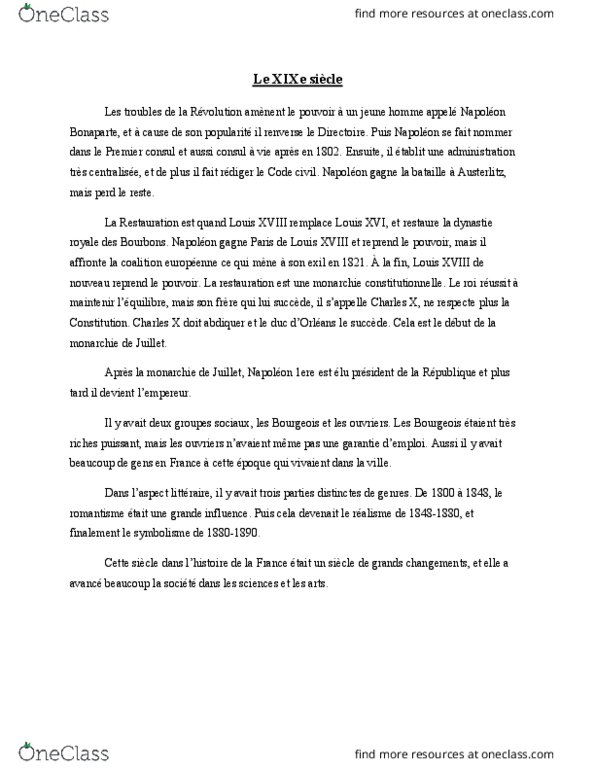 FREN 120 Lecture Notes - Lecture 12: Napoleonic Code, Les Bourgeois, Romanticism thumbnail