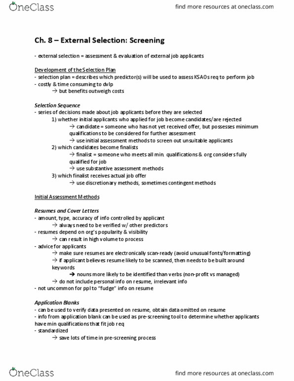 BUS 481 Chapter Notes - Chapter 8: Job Performance, Externality, Job Analysis thumbnail