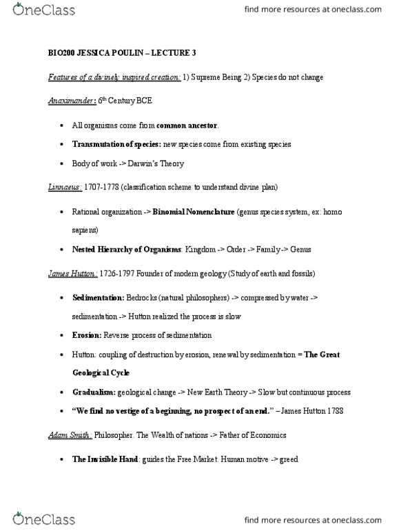 BIO 200 Lecture Notes - Lecture 3: James Hutton, Binomial Nomenclature, Homo Sapiens thumbnail
