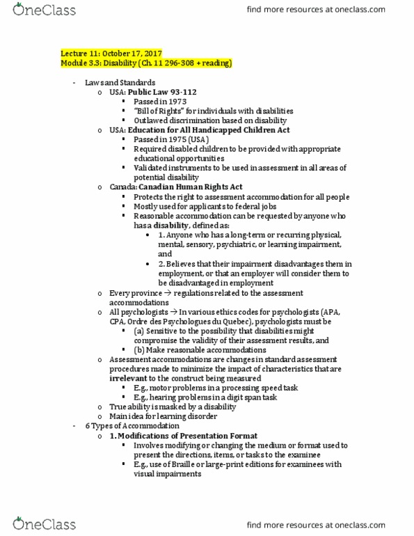 PSYC 406 Lecture Notes - Lecture 11: Canadian Human Rights Act, Reasonable Accommodation, Sign Language thumbnail