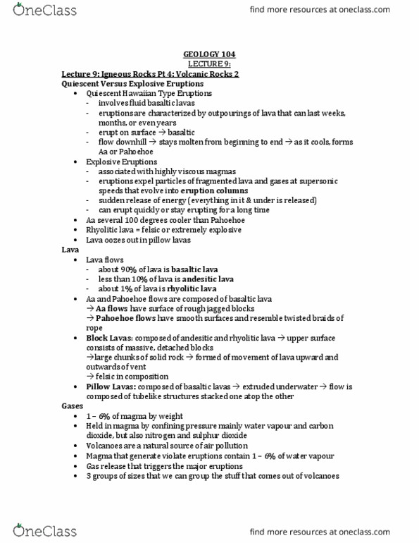 GEOL 104 Lecture Notes - Lecture 9: Tephra, Lapilli, Pyroclastic Flow thumbnail