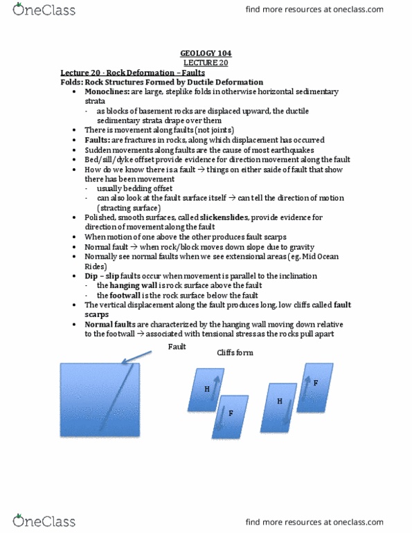 GEOL 104 Lecture Notes - Lecture 20: Fault Block, Thrust Fault, Convergent Boundary thumbnail