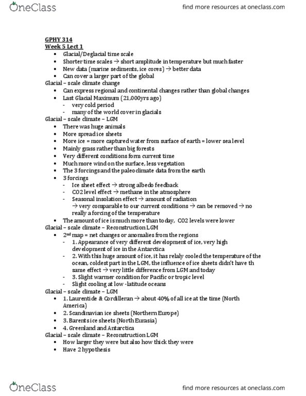 GPHY 314 Lecture Notes - Lecture 13: Last Glacial Maximum, Ice Sheet, Eurasia thumbnail